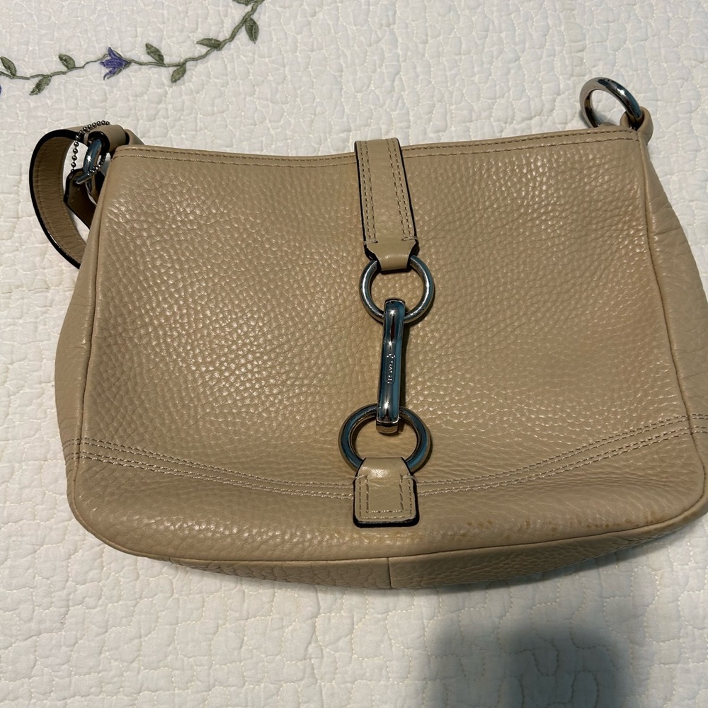 Beige Leather Shoulder Bag